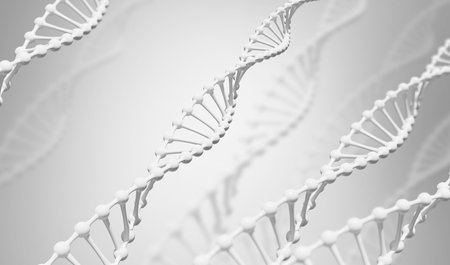 White DNA structures over gray background. 3D renderingの写真素材