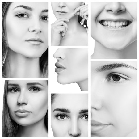 Collage of different women faces.の写真素材