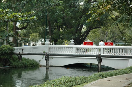 Nakhon Pathom, Thailand - November 11, 2013: A guy relaxing on the bridge at park in the area of  Sanam Chandra Palace.のeditorial素材