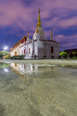 Wat jed yod , Beautiful white pagoda at twilight time , chiang rai , Thailandの写真素材