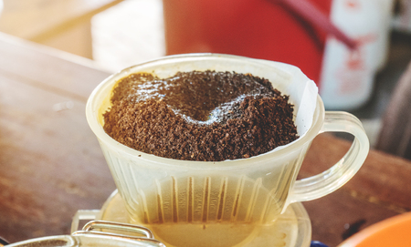 Cup of Dripping fresh hot coffee.の写真素材