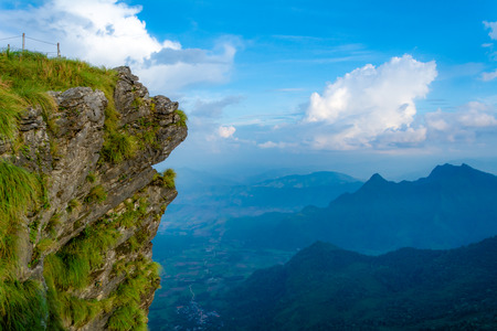 Beautiful mountain landscape in the Phu Chi fa National Park in Chiang Rai Province, Thailand.