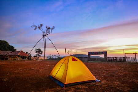 Camping orange tent at National Park in Northern,Thailand.