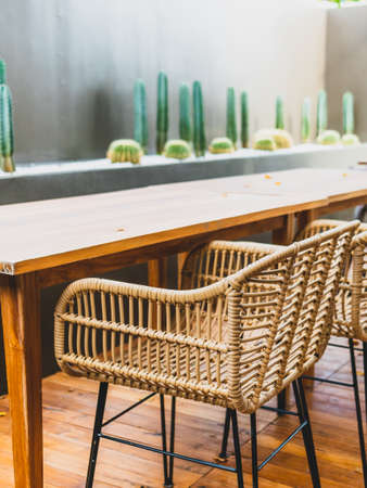 Table and chairs in the garden cafe.の写真素材