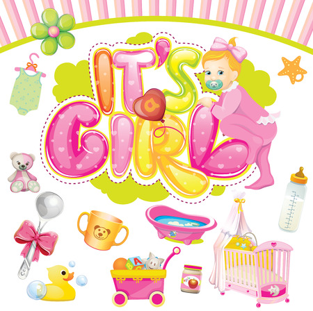Baby girl set  It s a girlのイラスト素材