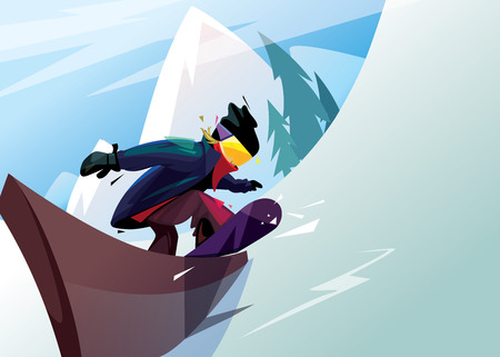 Vector illustration rider snowboarder slides on a rail. Winter extreme sportのイラスト素材