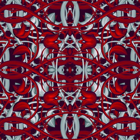 Original Red Pattern. Fashion Seamless Pattern for various design and decoration. Original fantasy floral elements.の写真素材