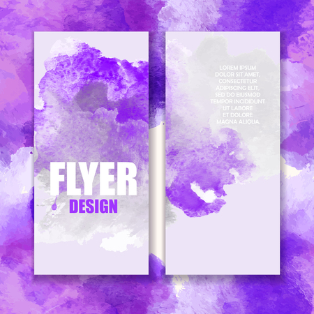 Flyer with purple and grey watercolor splash. Creative Brochure on artistic backdrop.のイラスト素材
