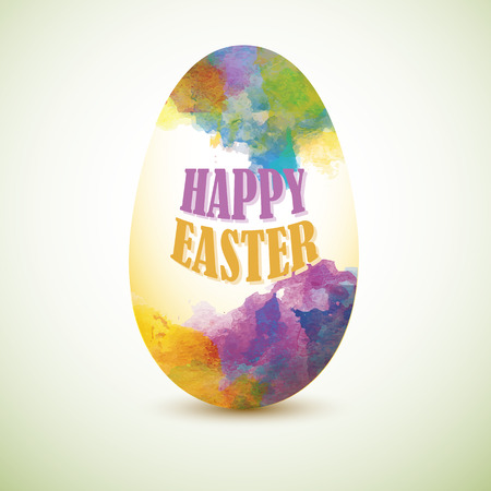 Colorful Egg with watercolor effect for greeting card with 'Happy Easter' text. Artistic splashes.のイラスト素材