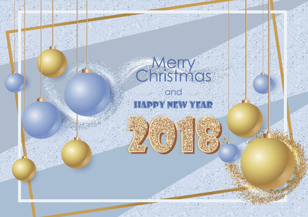 Simple Banner with text Happy New Year and Merry Christmas. Original gretting card for holydays. 2018 year.のイラスト素材