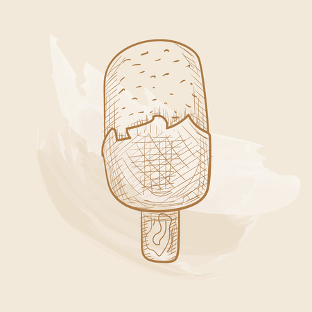 Chocolate dessert in hand-drawn style. Sketch ice-cream with the vintage effect. Fresh and delicious popsicle.のイラスト素材