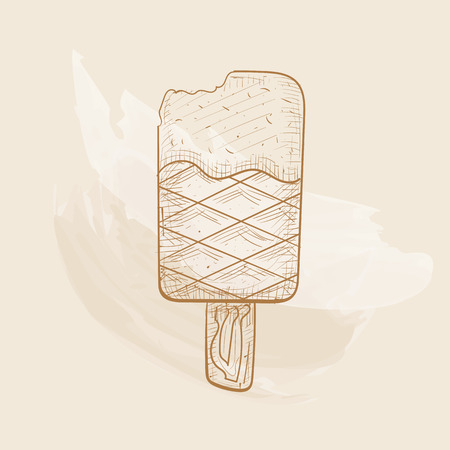 Sketch ice-cream with a retro effect. Sweet wafer cone, delicious and fresh summer dessert. Hand drawn style.のイラスト素材