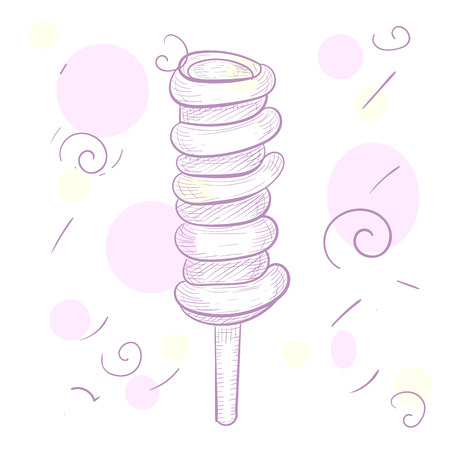 Sweet ice cream. Hand drawn vector illustration. Lovely girl style. Popsicle on stick.のイラスト素材