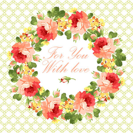 Beautiful floral Greeting card with red rosesのイラスト素材