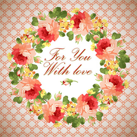 Beautiful floral Greeting card with red rosesのイラスト素材