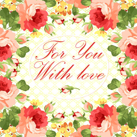Beautiful floral Greeting card with red rosesのイラスト素材