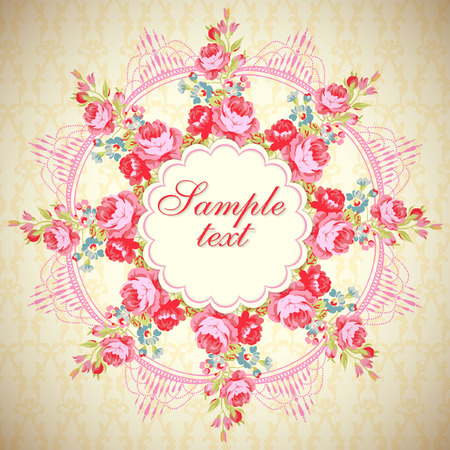 Vector floral round card with rose.のイラスト素材