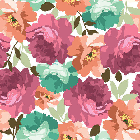 Seamless floral pattern with rosesのイラスト素材