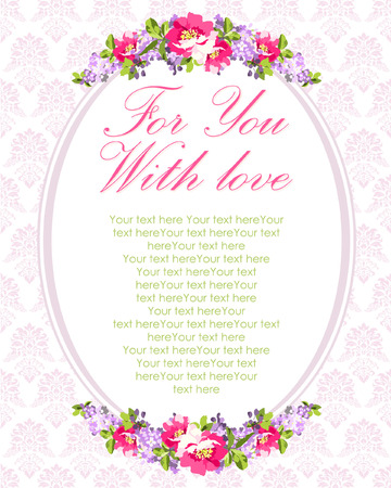 Wedding Card with lilac flowers and rose hipsのイラスト素材