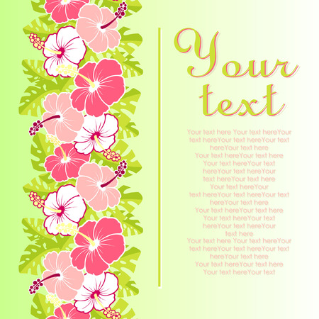 Card with with hibiscus flowers and Monstera leavesのイラスト素材