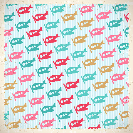 Vintage background with cute airplanesのイラスト素材
