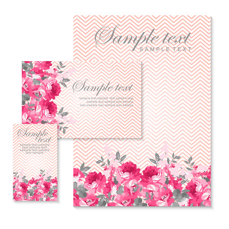 Vector card with pink roses and chevronのイラスト素材