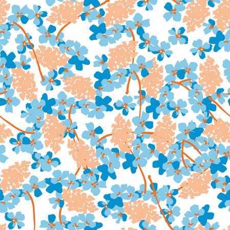 Seamless floral patter with blue and coral flowersのイラスト素材