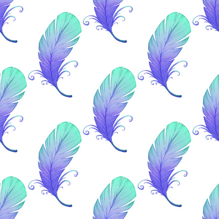 Watercolor seamless pattern with bird feathers.のイラスト素材