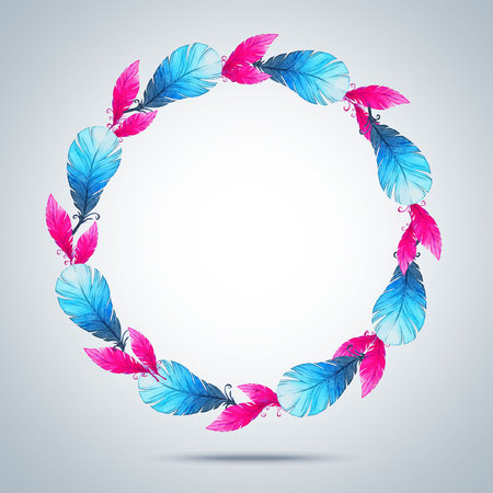 Watercolor wreath of feathers.のイラスト素材