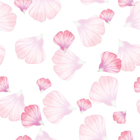 Watercolor Seamless pattern with Pinc flower petalのイラスト素材