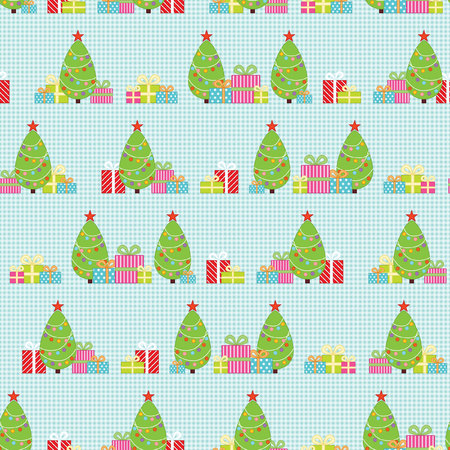 Seamless pattern with Christmas tree and Christmas Giftsのイラスト素材
