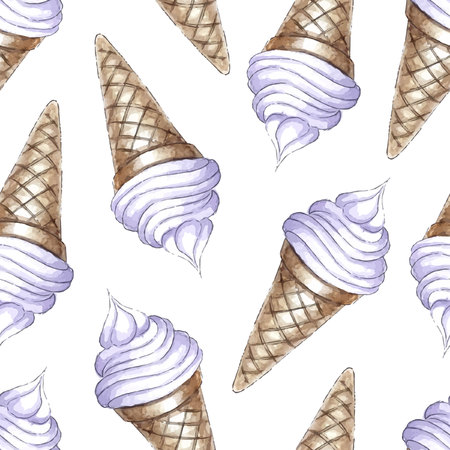 Watercolor Seamless pattern with blueberries ice-creamのイラスト素材