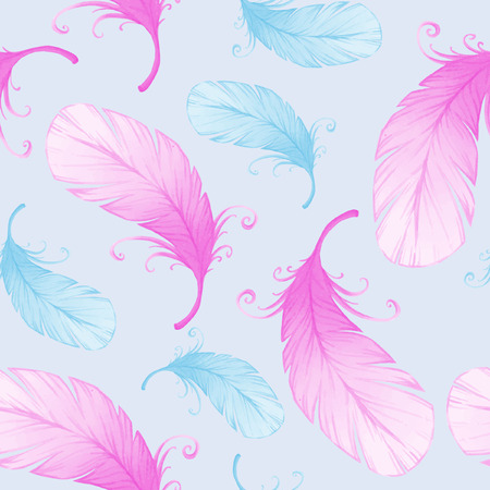 Watercolor seamless pattern with bird feathers.のイラスト素材