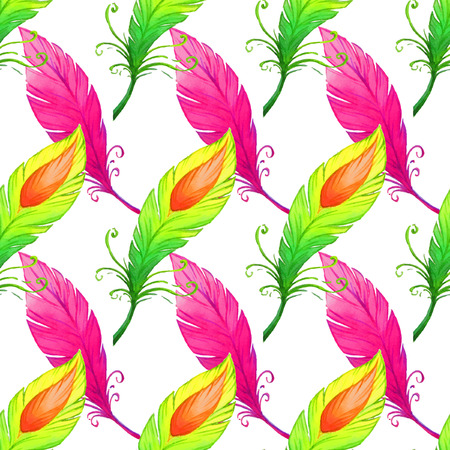 Watercolor seamless pattern with bird feathers.のイラスト素材