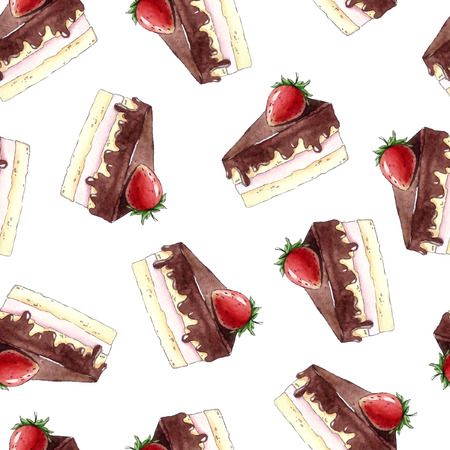 Watercolor Seamless pattern with strawberry cakeのイラスト素材