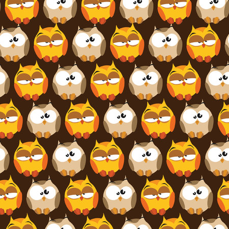 Seamless pattern with cartoon owlsのイラスト素材