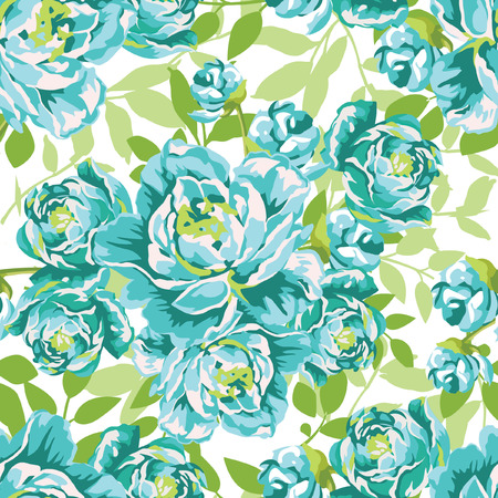 Seamless floral pattern with blue peoniesのイラスト素材