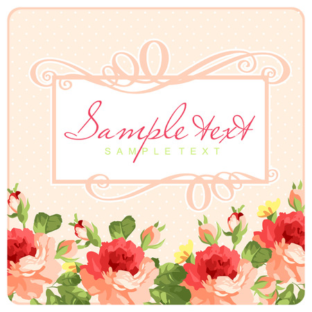 Beautiful Greeting card with frame and pink roses in shabby chic style.のイラスト素材