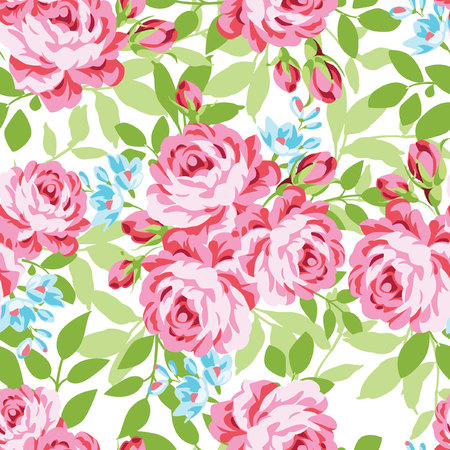 Seamless floral pattern with garden pink rosesのイラスト素材