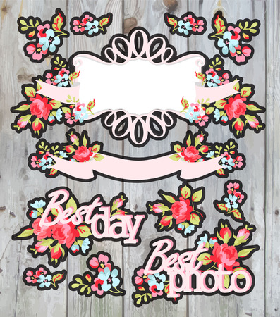 Vintage vector set of decorative design elements for Valentines Day, wedding card, scrapbook.のイラスト素材