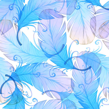 Watercolor seamless pattern with bird feathers.のイラスト素材