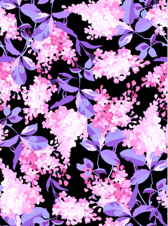 Seamless floral pattern with pink flowers on a black backgroundのイラスト素材