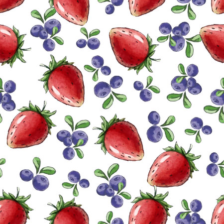 Watercolor Seamless pattern with strawberry and blueberriesのイラスト素材