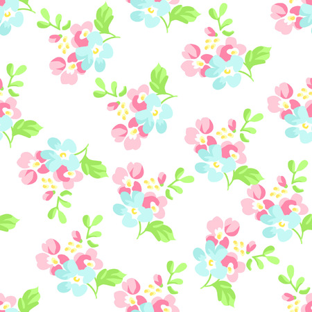Seamless floral pattern with little pink and blue flowersのイラスト素材