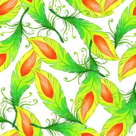 Watercolor seamless pattern with bird feathers.のイラスト素材