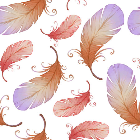 Watercolor seamless pattern with bird feathers.のイラスト素材