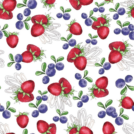 Watercolor Seamless pattern with strawberry and blueberriesのイラスト素材
