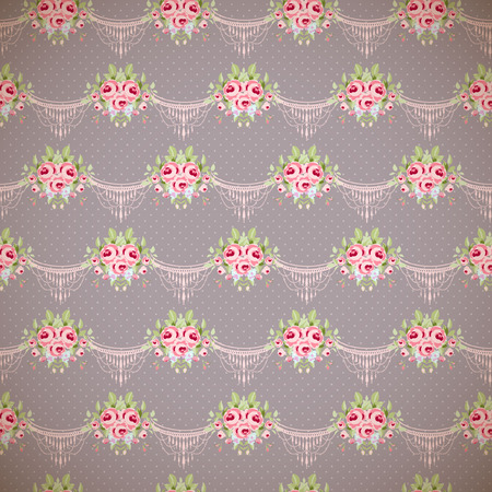 Seamless vintage pattern with pink roses, vector illustrationのイラスト素材