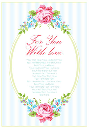 Wedding invitation card template with garden pink roses and forget-meのイラスト素材