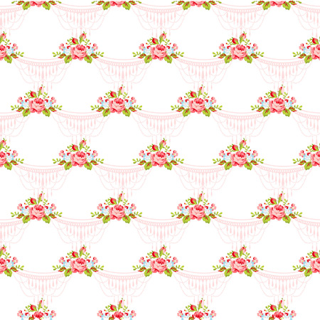 Seamless floral pattern with bouquets of English Rosesのイラスト素材
